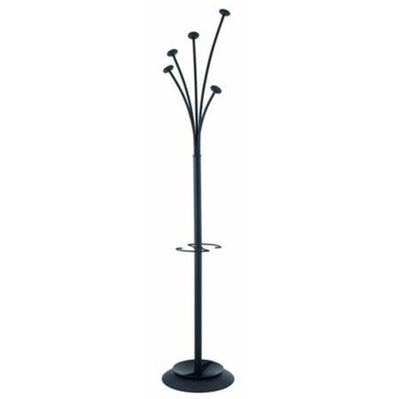 ALBA Festival Coat Stand in Black- with 5 Black Rounded Coat Pegs and an Integrated Umbrella Holder PMFESTYN